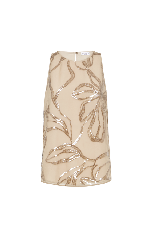 Brunello Cucinelli Floral Sequin Top In Brown