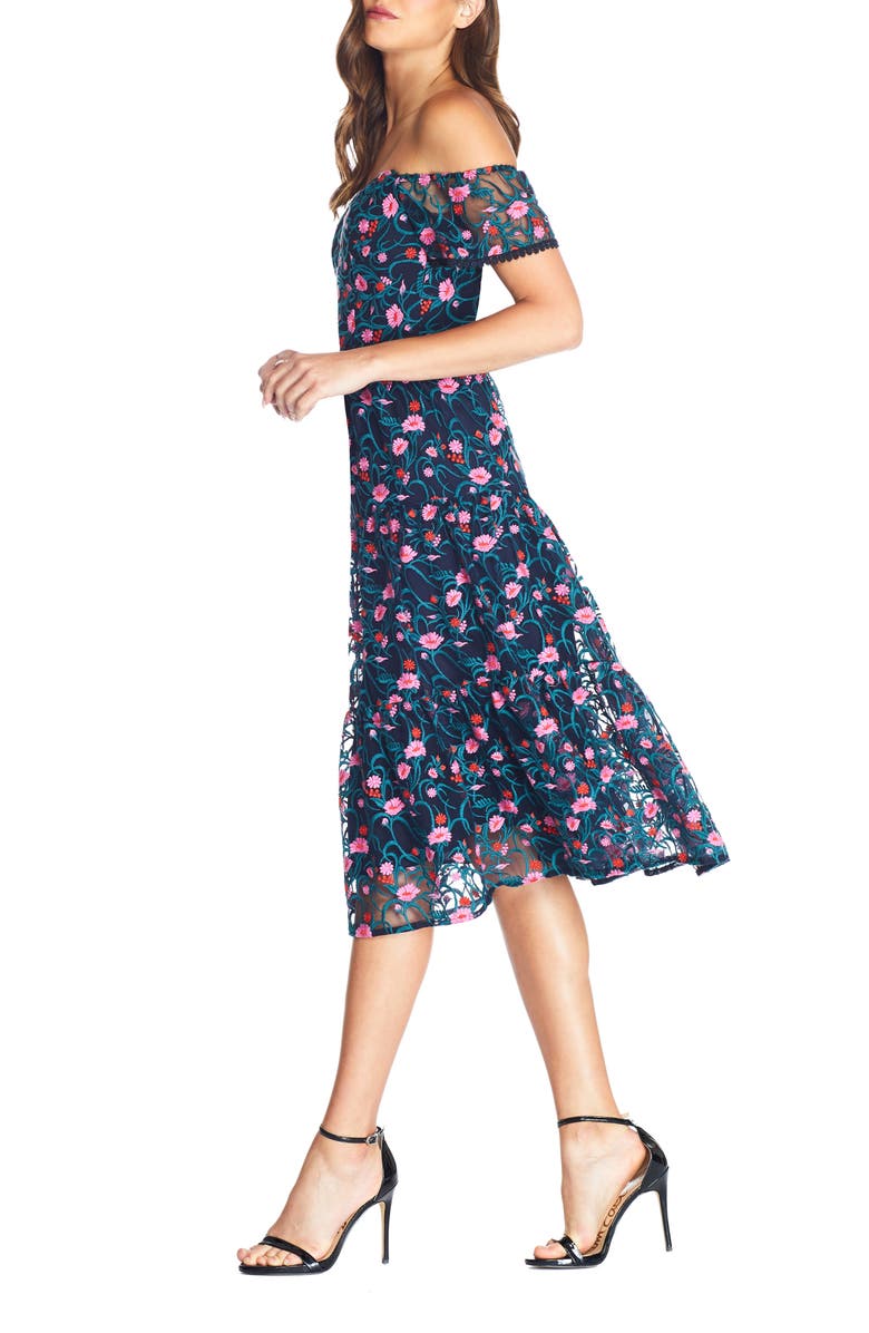 Dress the Population River Embroidered Floral Off the Shoulder Dress, Alternate, color, 