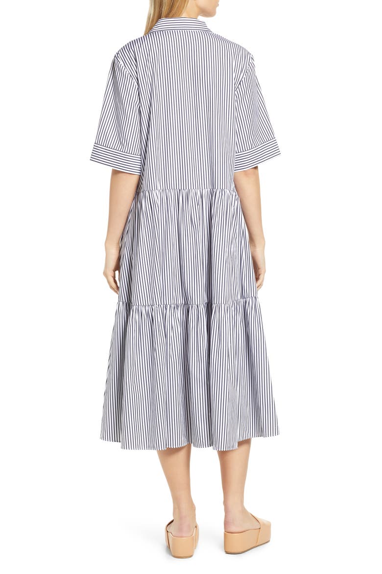 Women's Tiered Shirtdress, Alternate, color, WHITE- NAVY SAMBA STRIPE