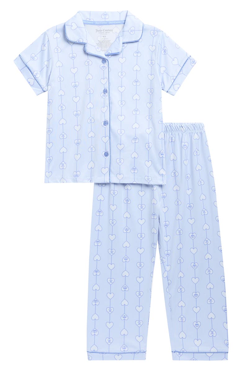 Juicy Couture Kids' Perri Heart Stripe Pajamas, Main, color, Periwinkle Heart Stripe