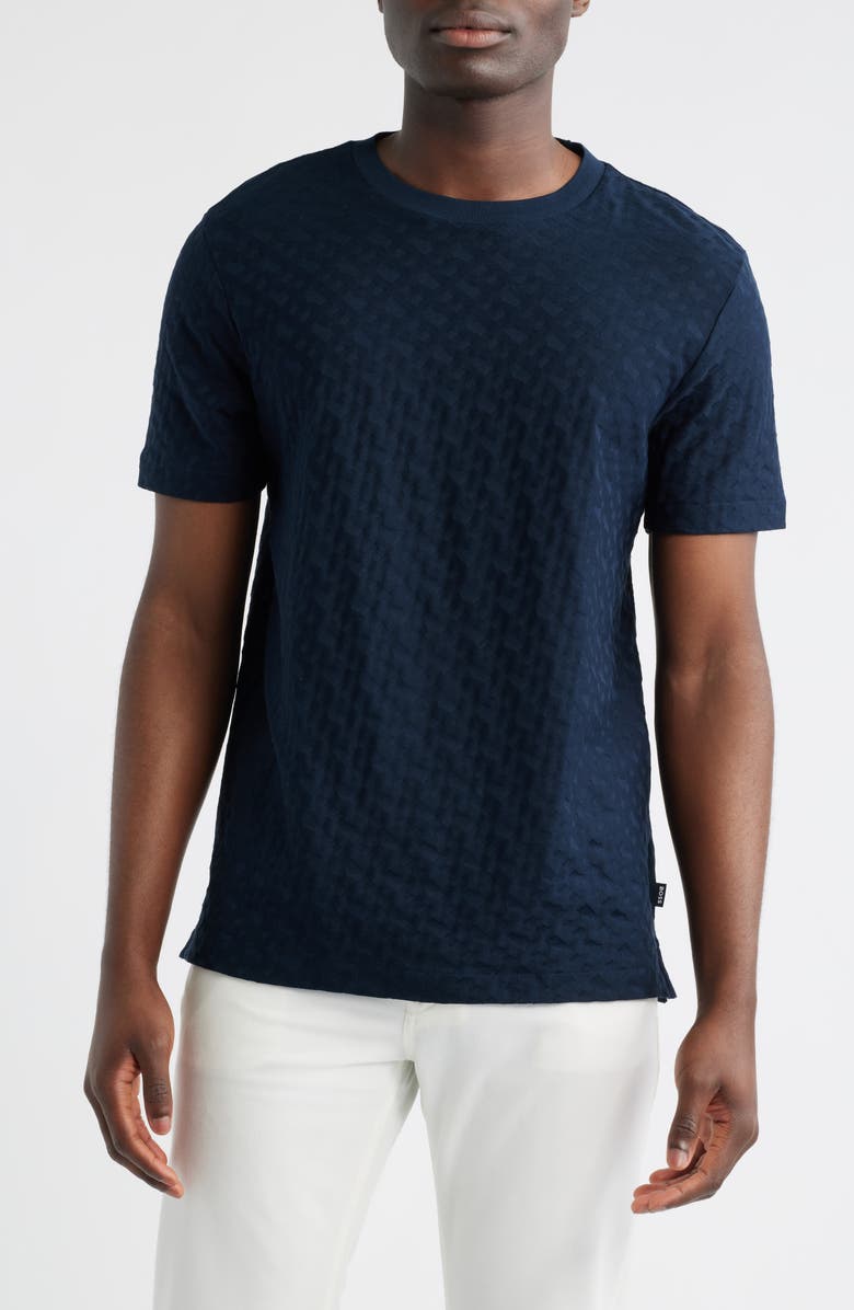 BOSS Thompson Logo Jacquard Cotton T-Shirt, Main, color, Dark Blue