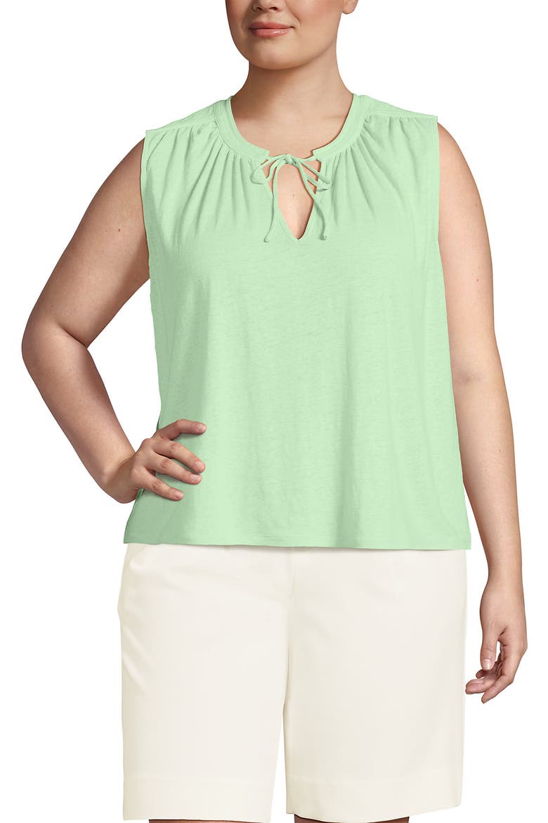 Plus Size Linen Blend Notch Neck Swing Tank Top, Main, color, Icy Mint Green