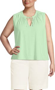 Lands' End Plus Size Linen Blend Notch Neck Swing Tank Top