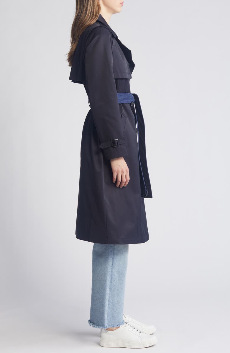 Sam Edelman Corduroy Contrast Trench Coat, Alternate, color, Navy