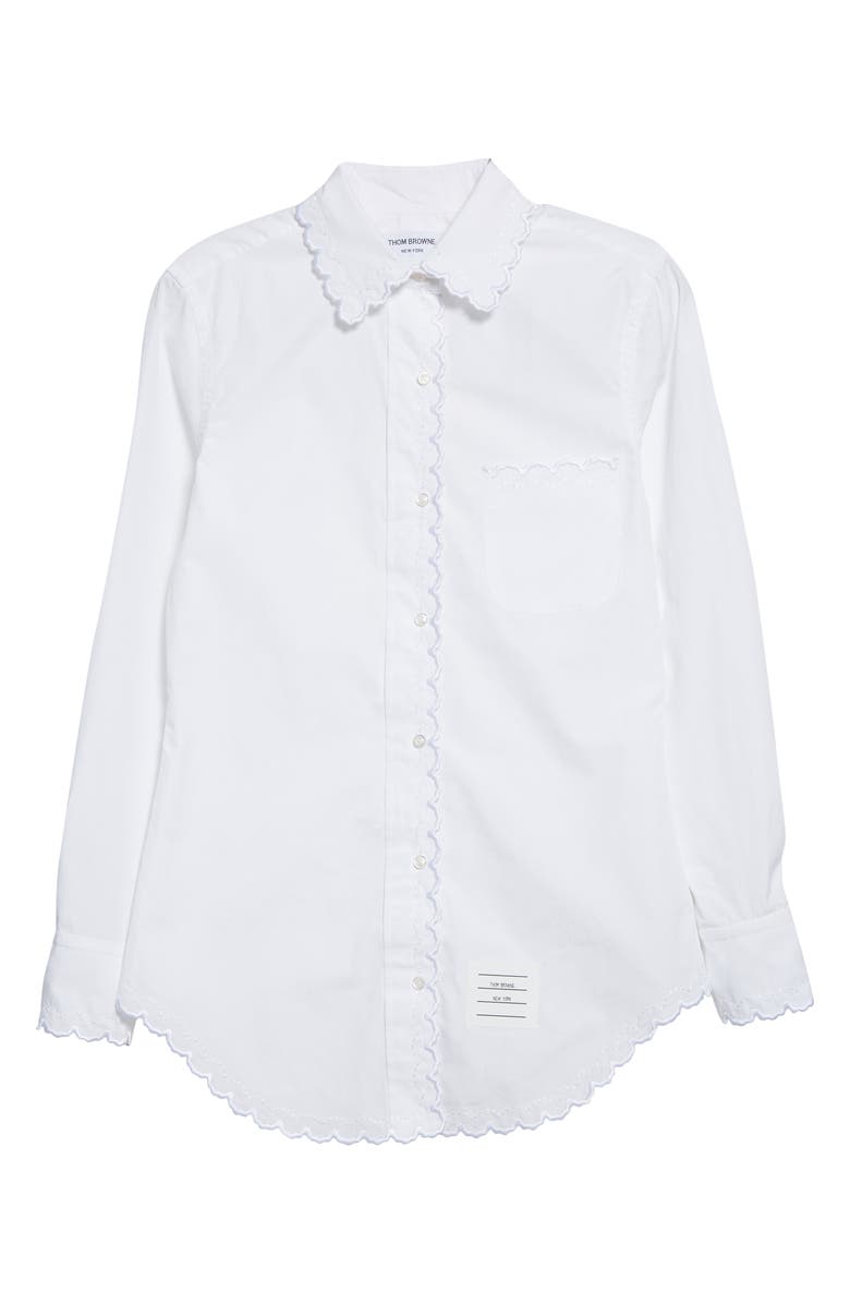 Thom Browne Scallop Collar Long Sleeve Cotton Button-Up Shirt, Alternate, color, 