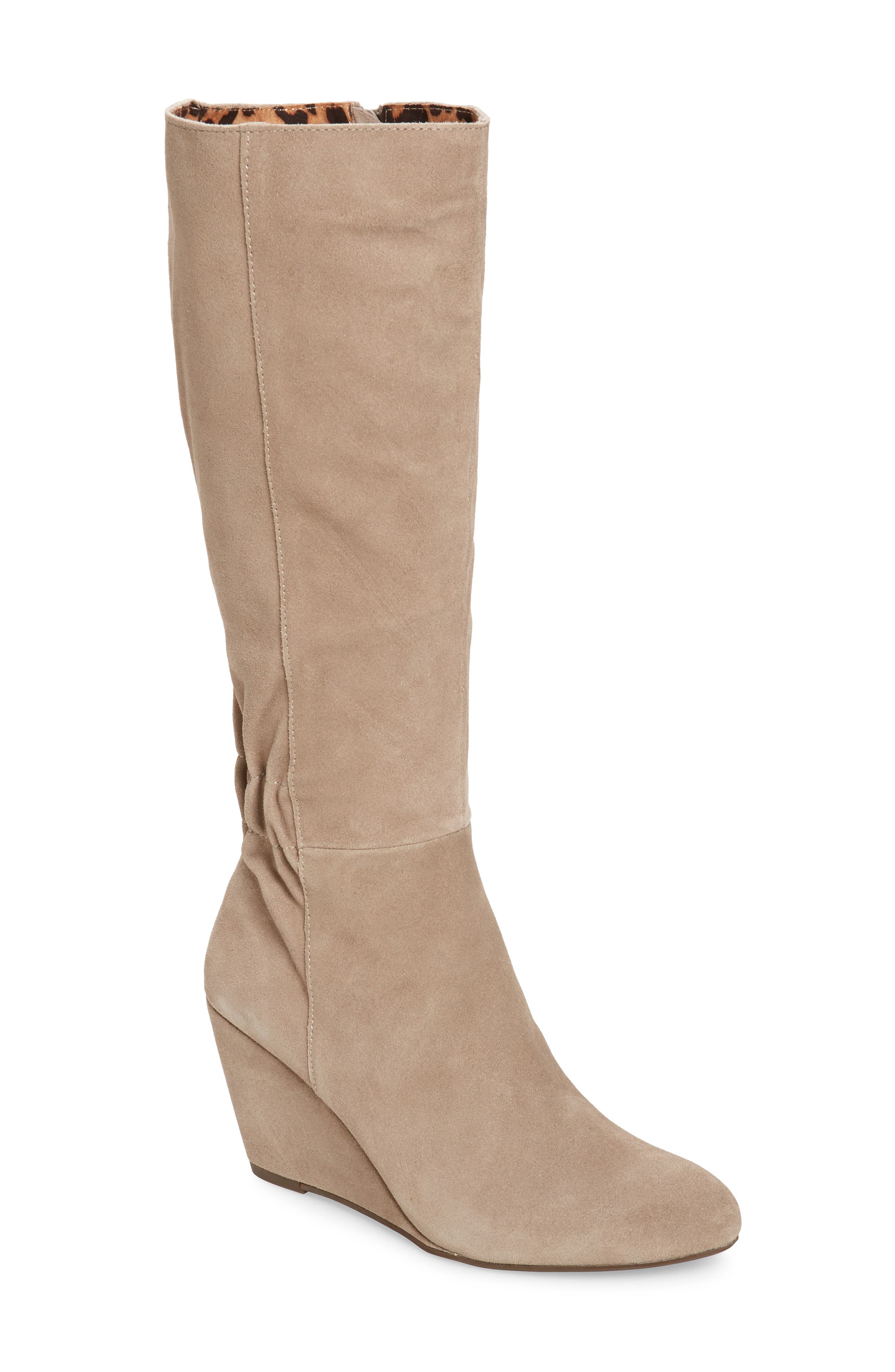 Star of the Show Wedge Knee High Boot, Main, color, TAUPE SUEDE