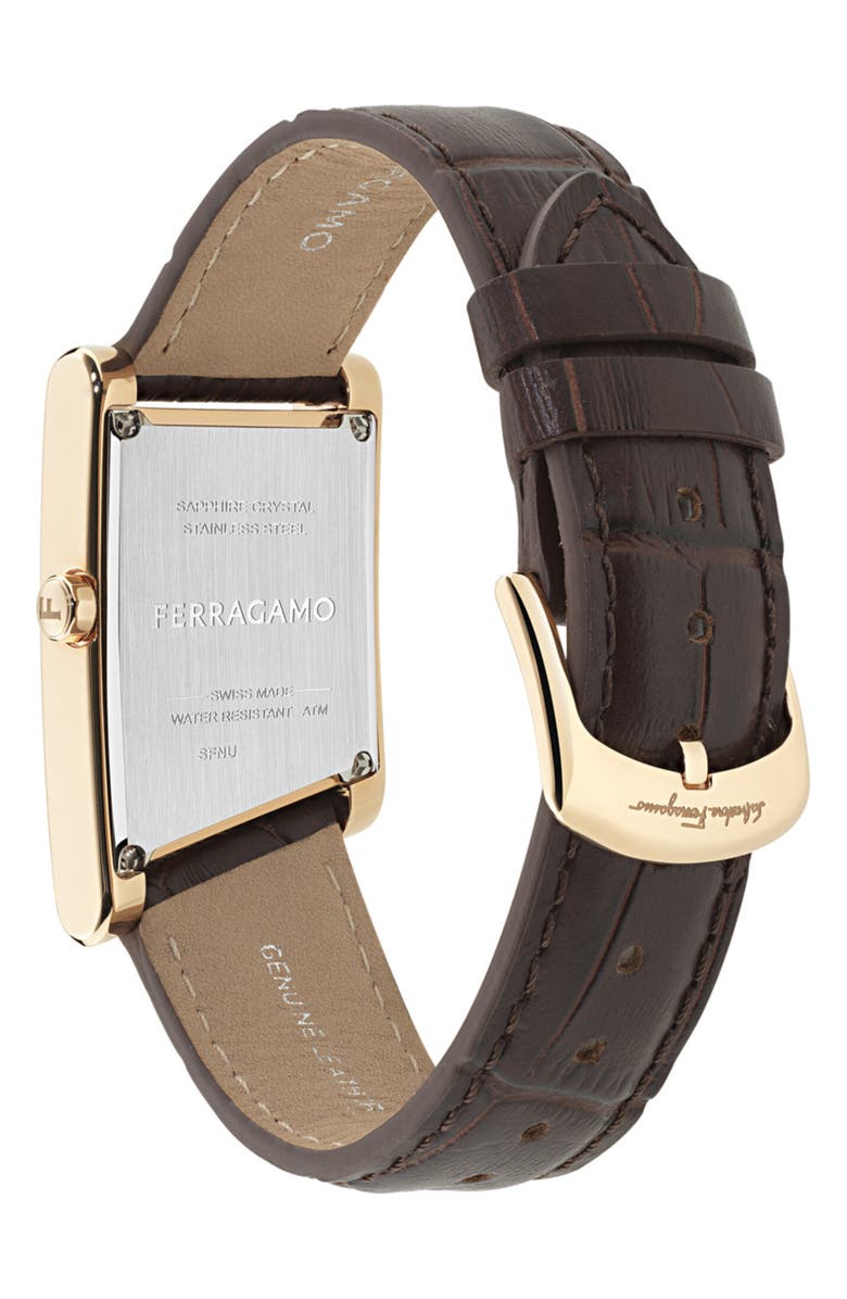 FERRAGAMO Asymetrique Leather Strap Watch, 24mm x 39mm, Alternate, color, Ip Rose Gold