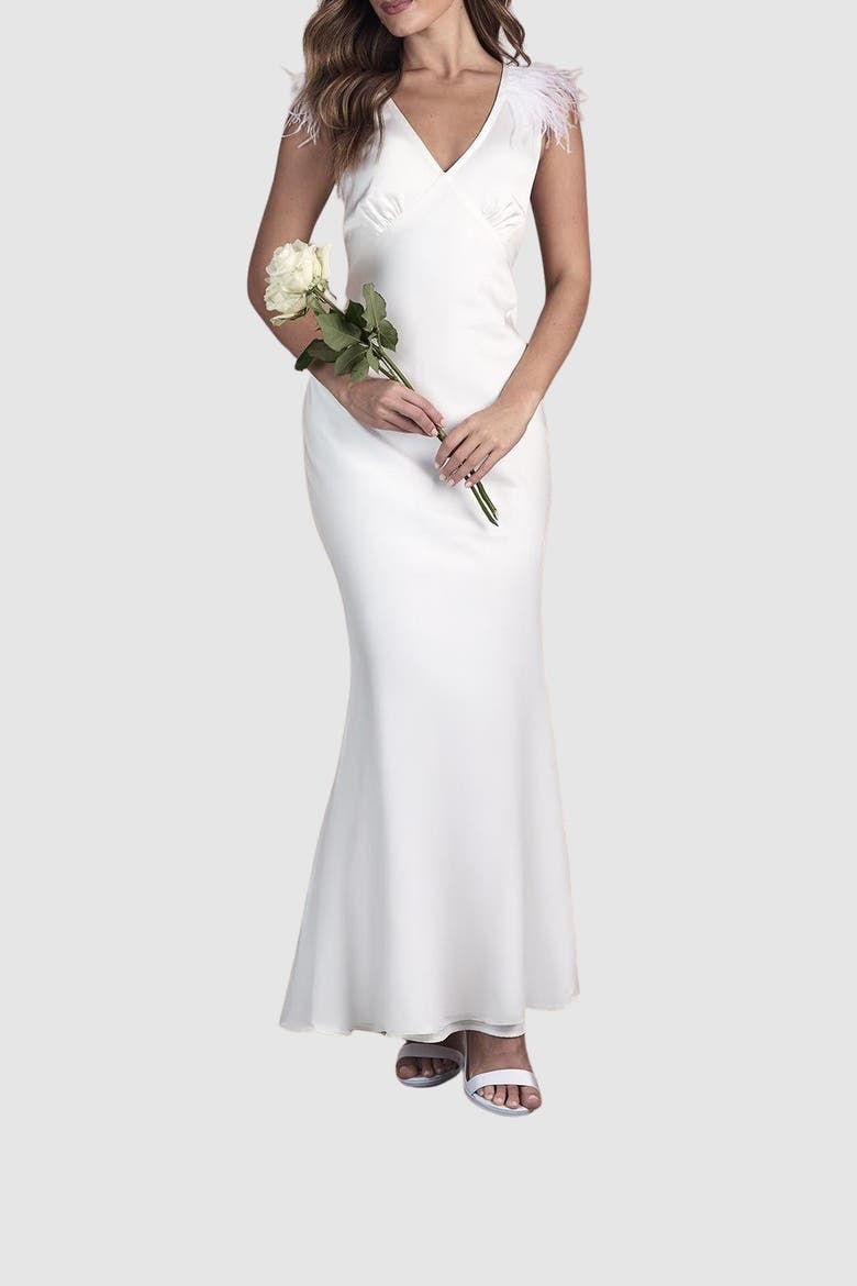 V-Neck Satin Maxi Dress, Alternate, color, Ivory