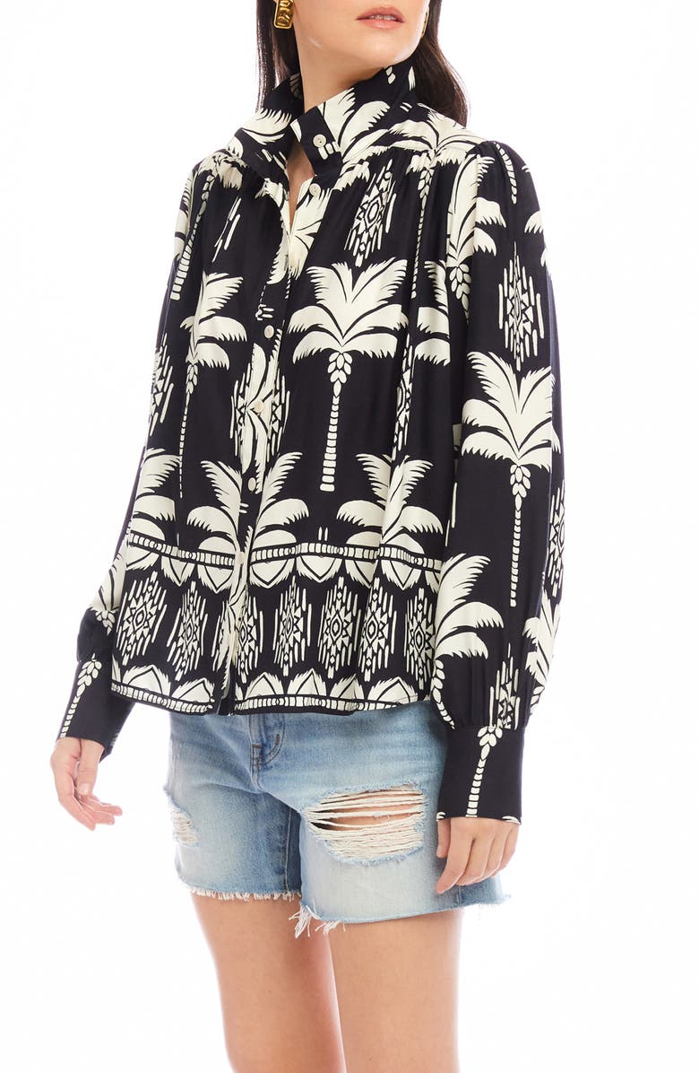 FIFTEEN TWENTY Chloe Floral Print Button-Up Front, Alternate, color, Black/ Cream