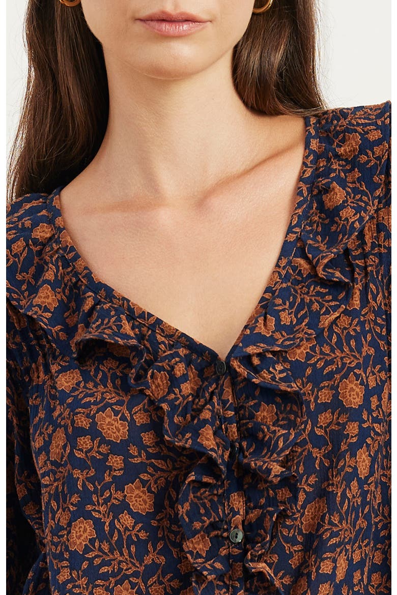 Long Sleeve Chloe Ruffle Shirt, Alternate, color, Navy Batik
