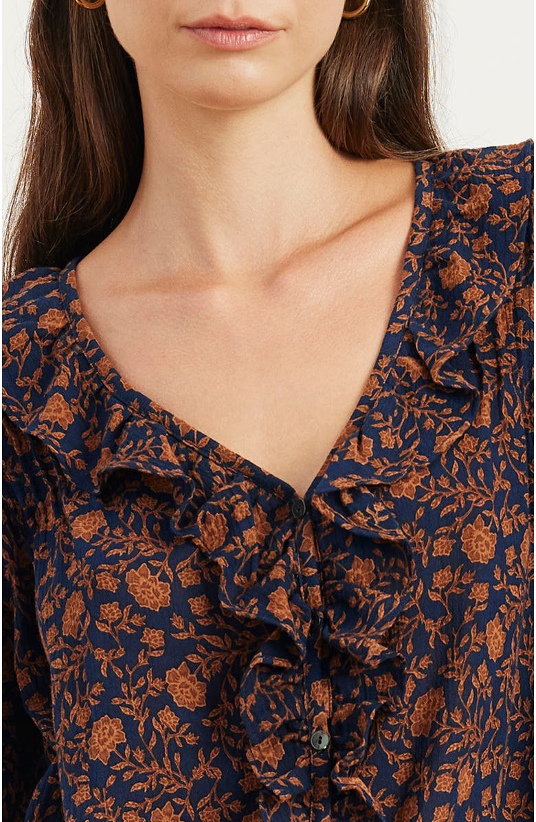 Paneros Clothing Long Sleeve Chloe Ruffle Shirt, Alternate, color, Navy Batik