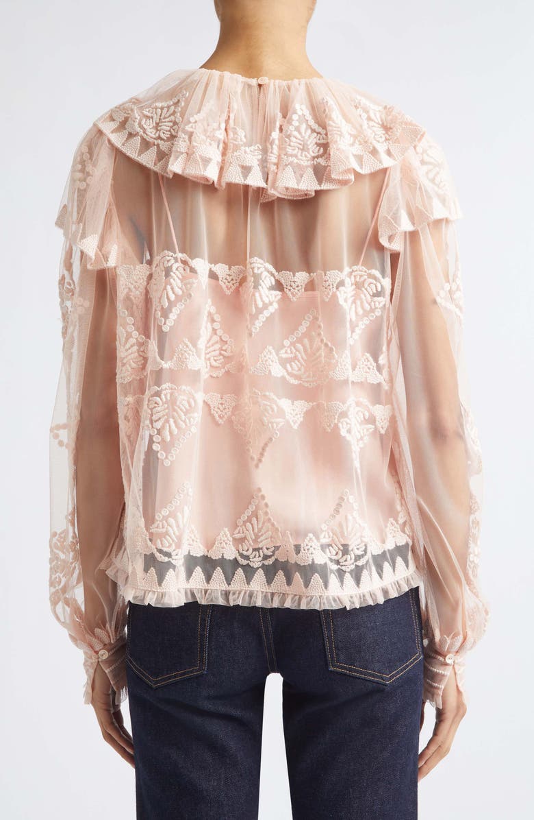 Ulla Johnson Ivy Floral Lace Embroidered Ruffle Tulle Top, Alternate, color, Blush