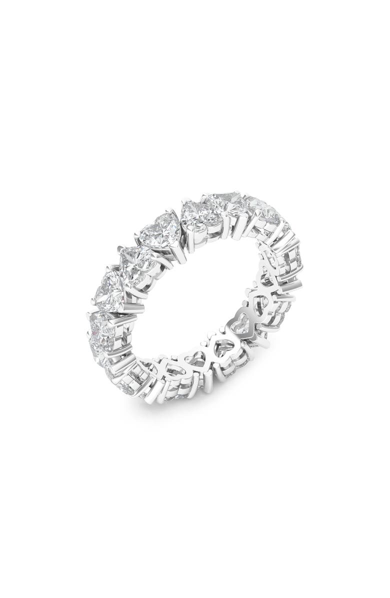 HauteCarat Alternating Hearts Lab Created Diamond Eternity Ring, Main, color, White Gold
