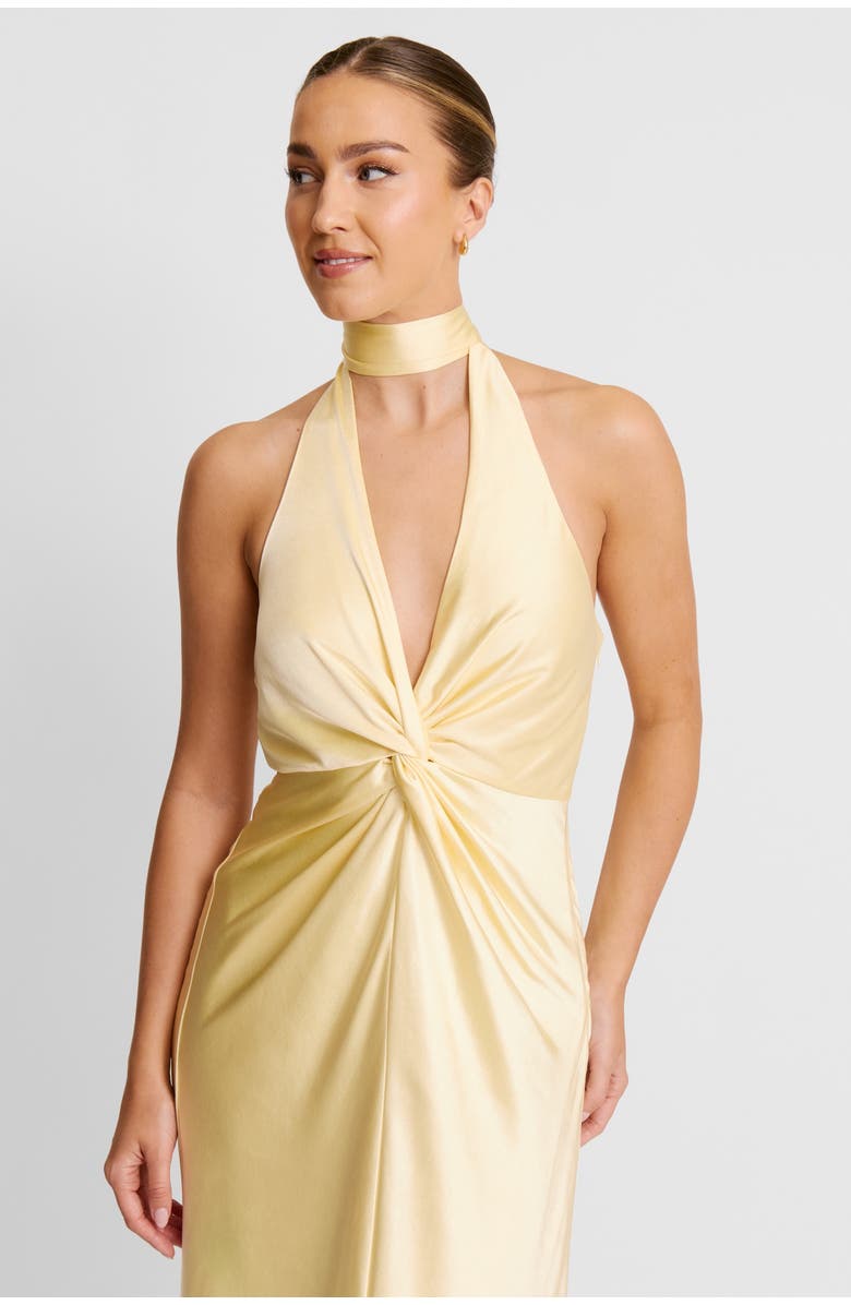 Six Stories Plunge Knot Satin Bridesmaid Dress, Alternate, color, Lemon