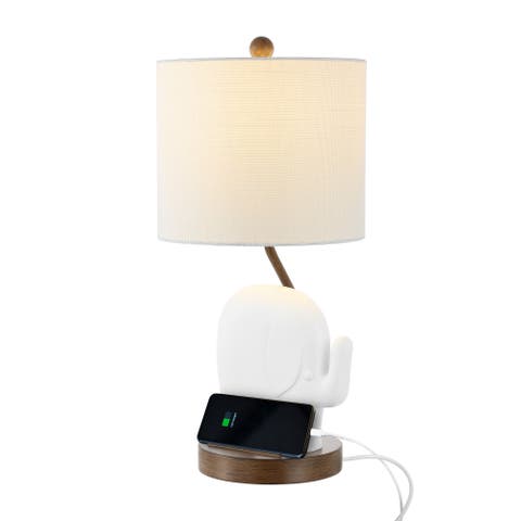Ellie Bohemian Designer Iron/Resin Elephant LED Kids' Table Lamp with Phone Stand and USB Charging Port