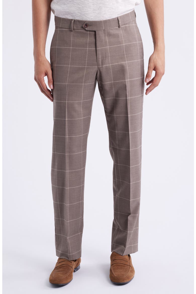 Windowpane Check Stretch Wool Dress Pants, Main, color, MEDIUM BROWN