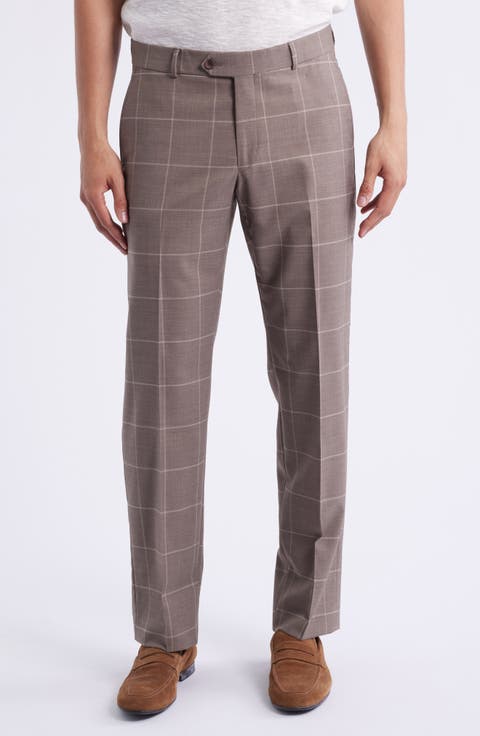 Windowpane Check Stretch Wool Dress Pants