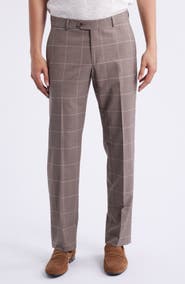 Berle Windowpane Check Stretch Wool Dress Pants