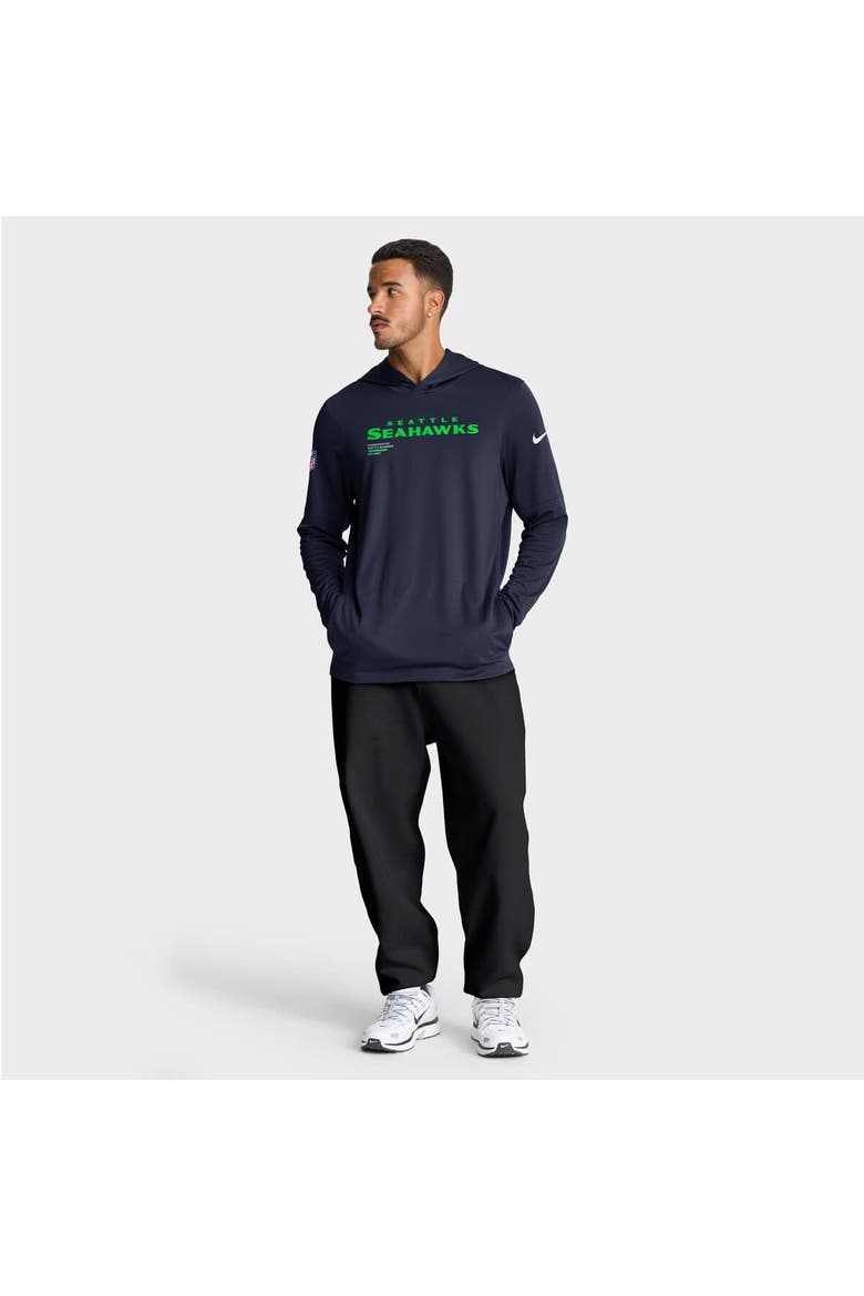 Men's Nike College Navy Seattle Seahawks Sideline Pure Fury Performance Long Sleeve Hoodie T-Shirt, Alternate, color, College Navy