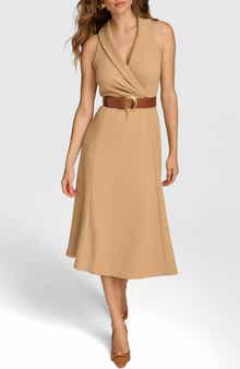 Belted Sleeveless Midi Dress