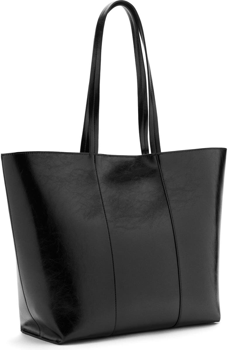 MANGO Large Leather Shopper Bag, Alternate, color, Black