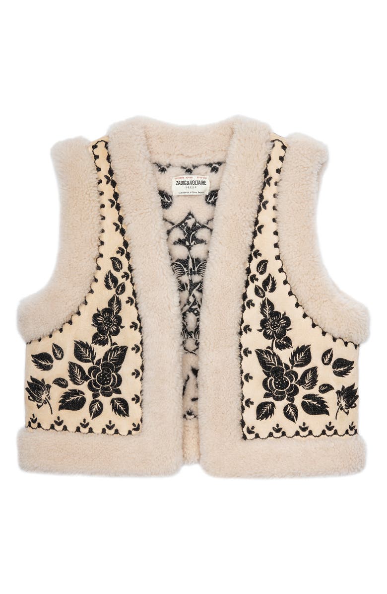 Zadig & Voltaire Feti Embroidered Genuine Shearling Vest, Alternate, color,