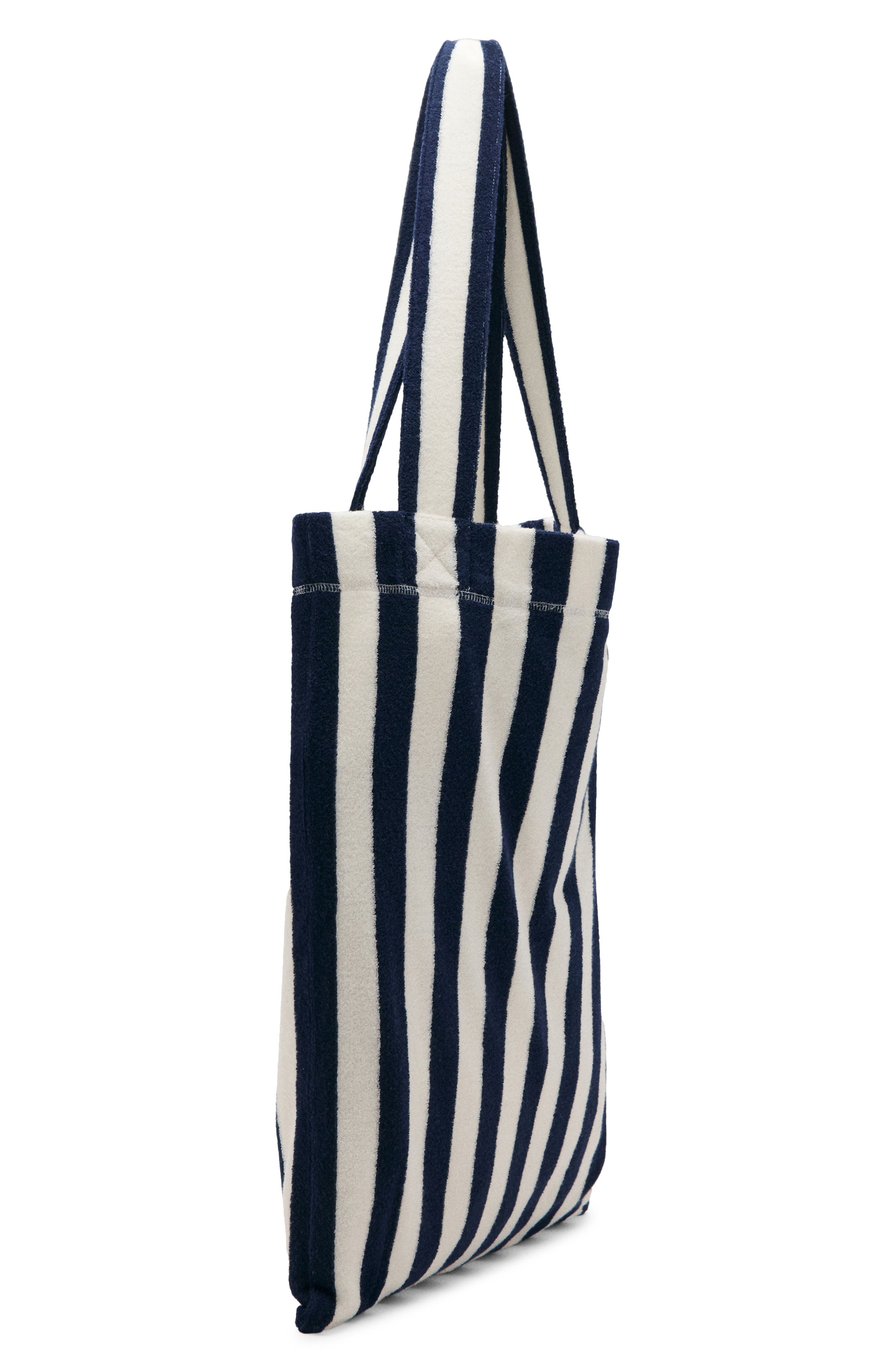 MANGO Striped Cotton Terry Tote Bag, Alternate, color, Blue