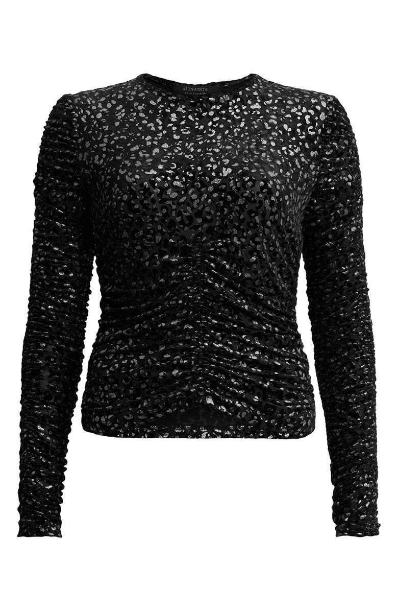 AllSaints Eris Leppo Metallic Abstract Print Knit Top, Alternate, color, Black