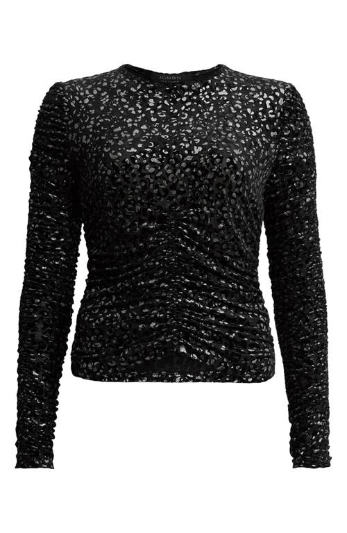 Allsaints Eris Metallic Leopard Print Top In Black