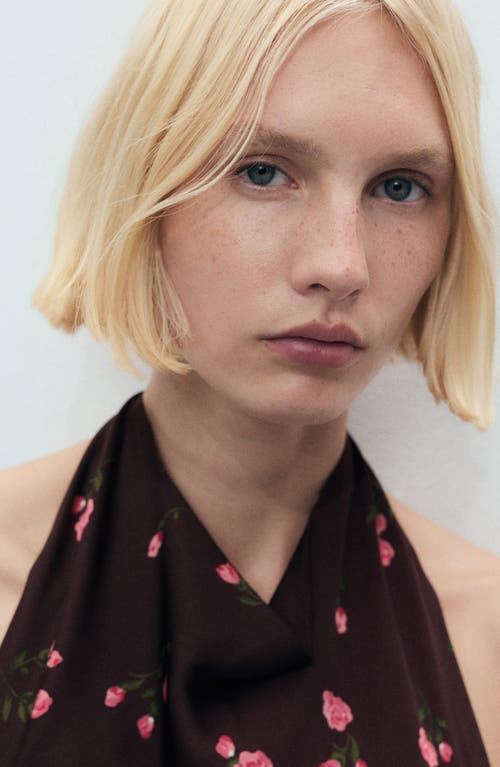 Mango Draped Floral Halter Top In Brown