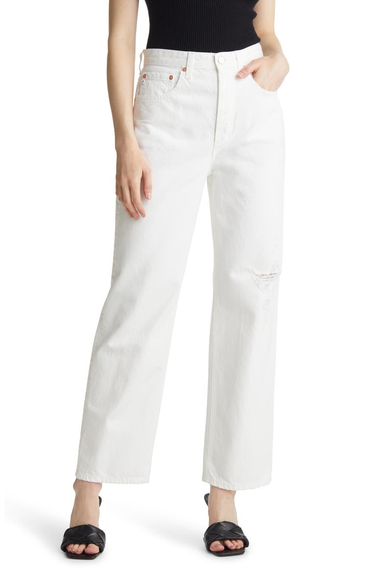 Knoxx Distressed High Waist Boyfriend Jeans, Main, color, AUTHENTIC WHITE