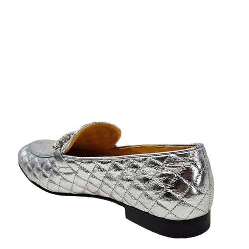 Madison Maison Flat Quilted Loafer In Silver