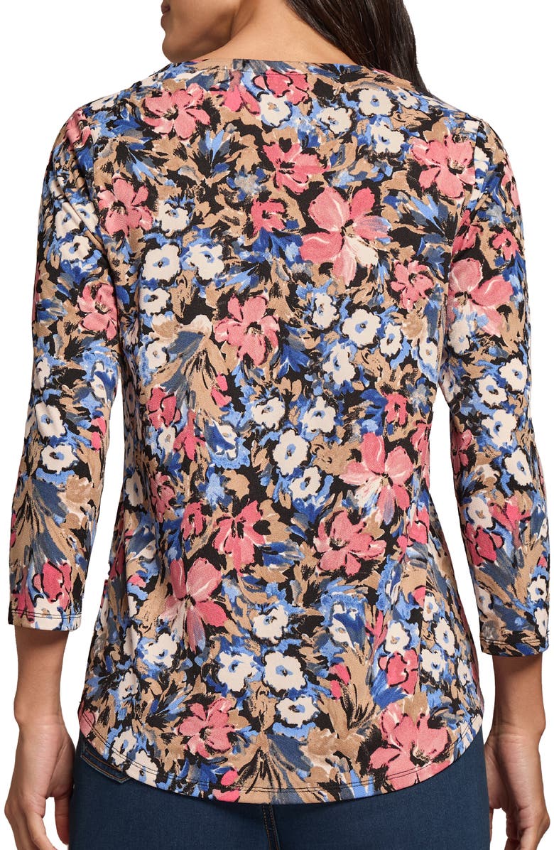 Jones New York Floral Print Three-Quarter Sleeve Crepe Top, Alternate, color, 