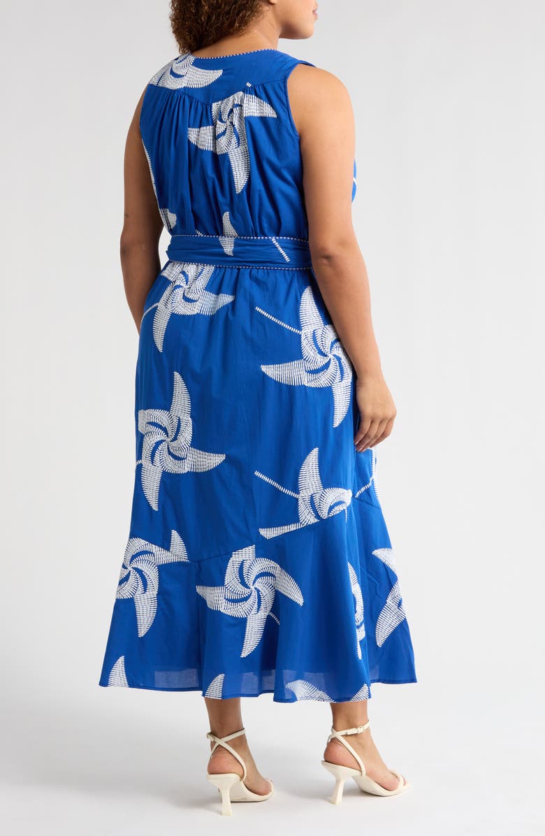 CIEBON Kaiden Embroidered Tie Belt Maxi Wrap Sundress, Alternate, color, Blue/ White