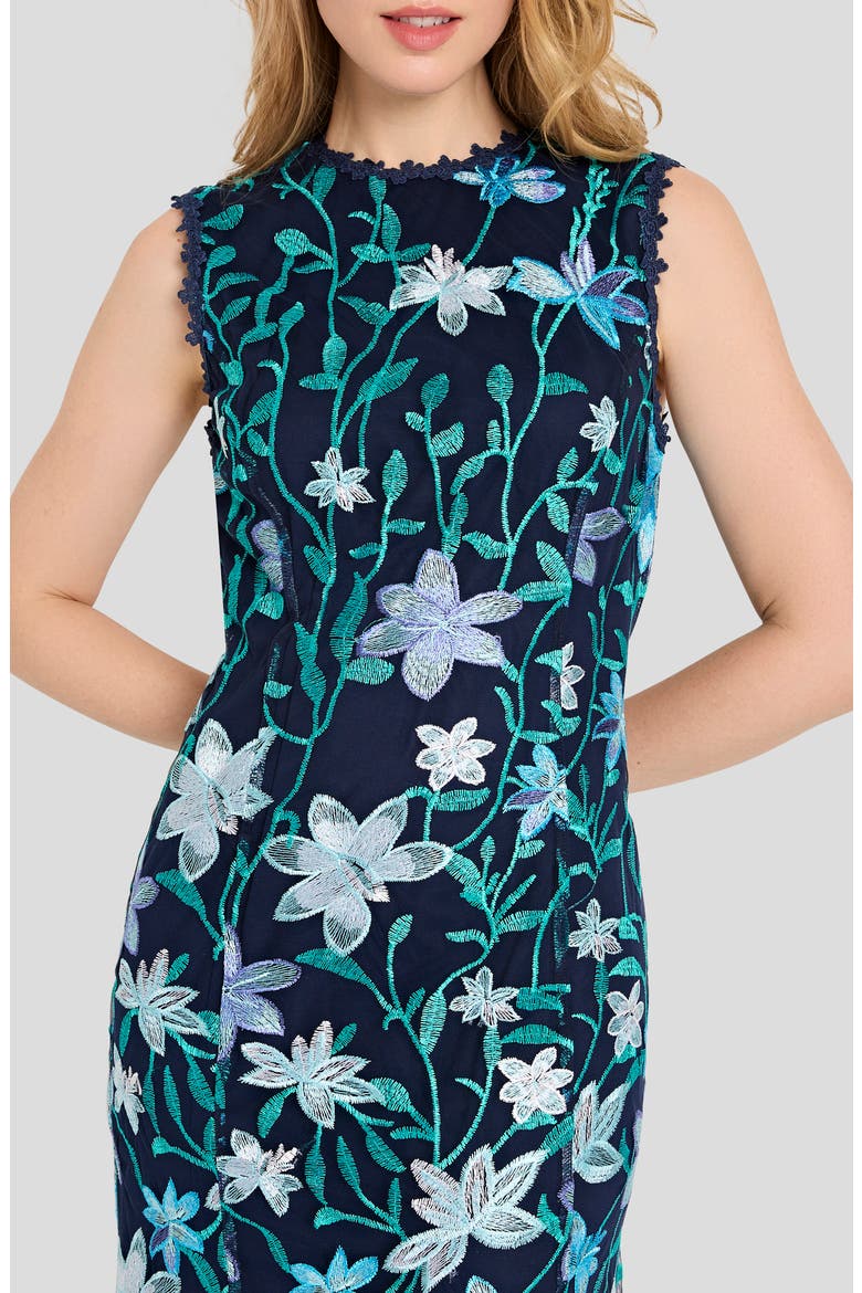 Floral Embroidered Sleeveless Midi Dress, Alternate, color, NAVY LAGOON