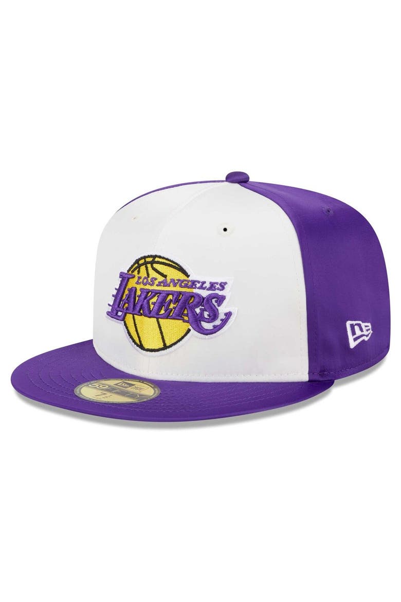 Men's New Era  White Los Angeles Lakers Throwback Satin 59FIFTY Fitted Hat, Alternate, color, White