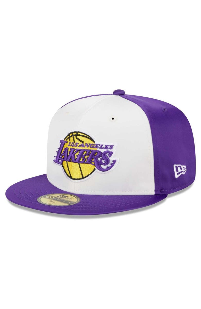 New Era Men's New Era White Los Angeles Lakers Throwback Satin 59FIFTY Fitted Hat, Alternate, color, White