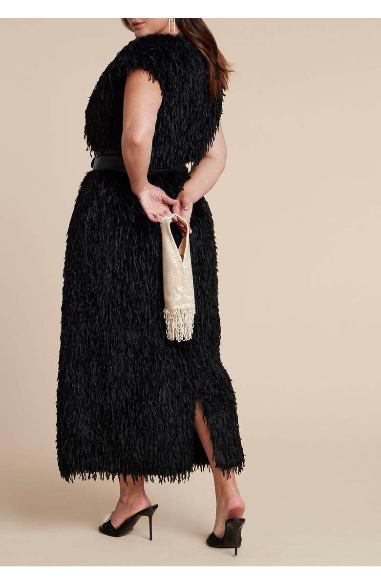 ELOQUII Feathery Faux Fur Maxi Dress, Alternate, color, Black Onyx