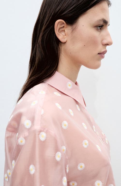 Mango Daisy Embroidered Short Sleeve Button-up Shirt