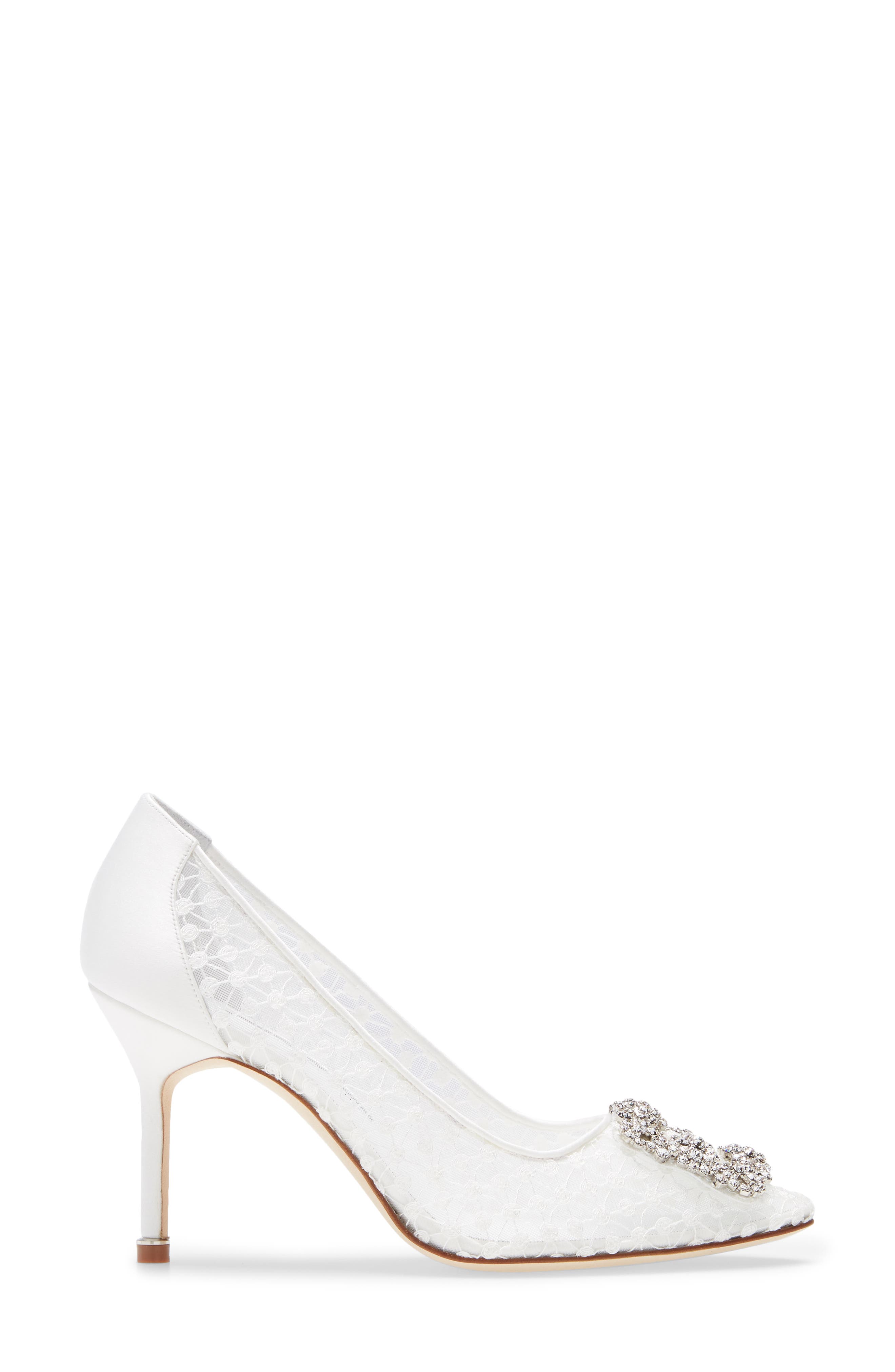 Manolo Blahnik Hangisi Crystal Buckle Lace Pump, Alternate, color, 