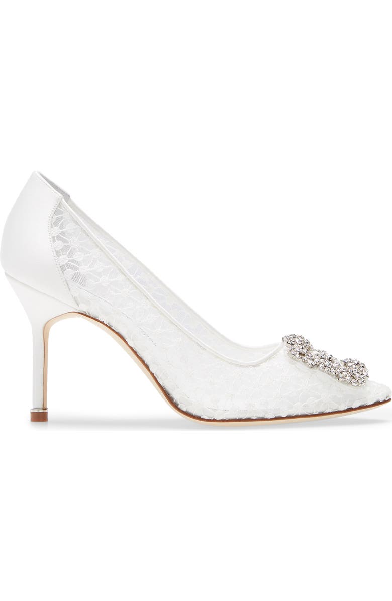 Manolo Blahnik Hangisi Crystal Buckle Lace Pump, Alternate, color,