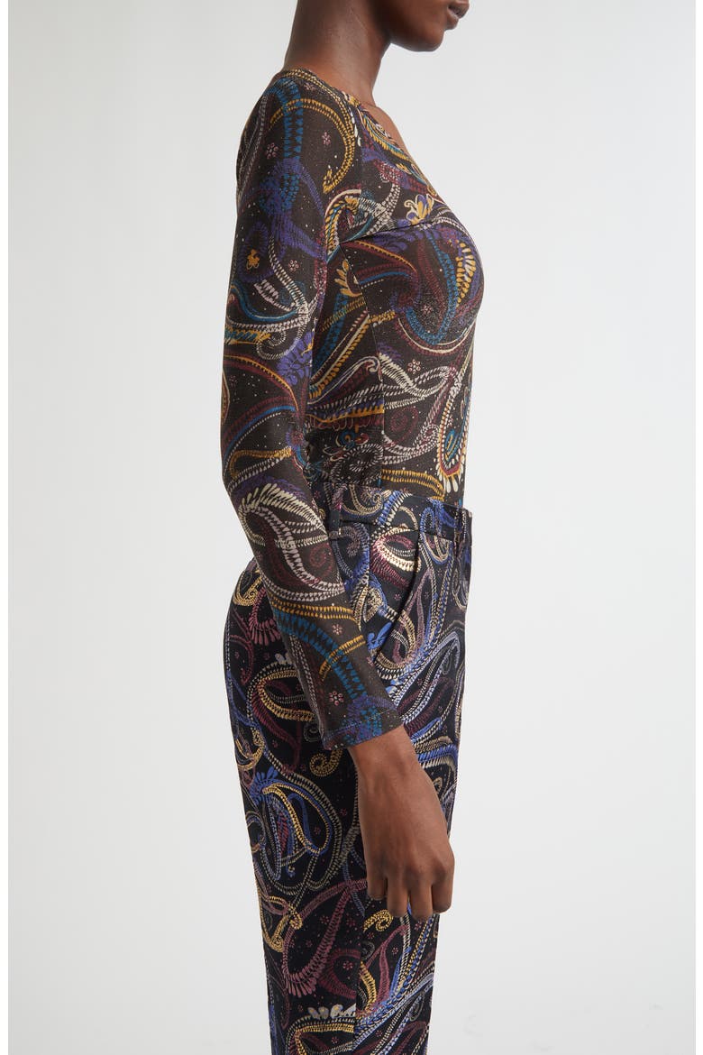 Metallic Paisley Jersey Top, Alternate, color, PRINTED BLACK BASE