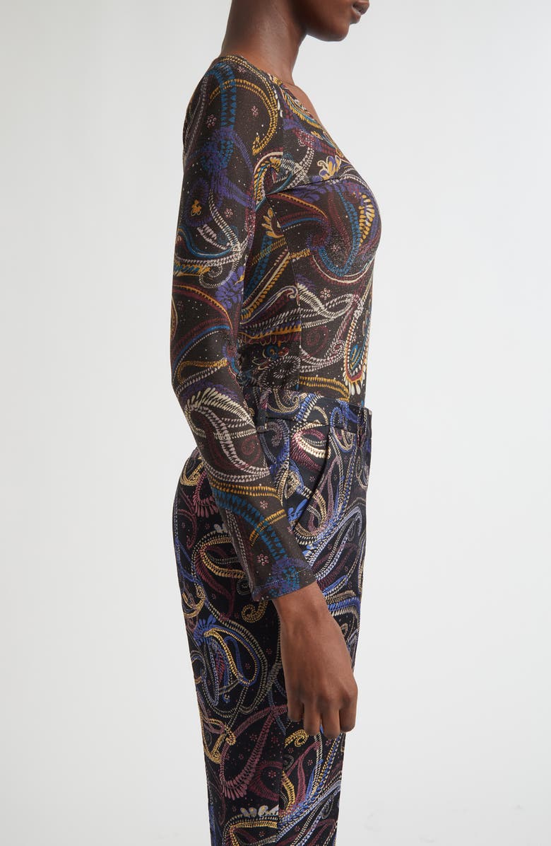Etro Metallic Paisley Jersey Top, Alternate, color, Printed Black Base