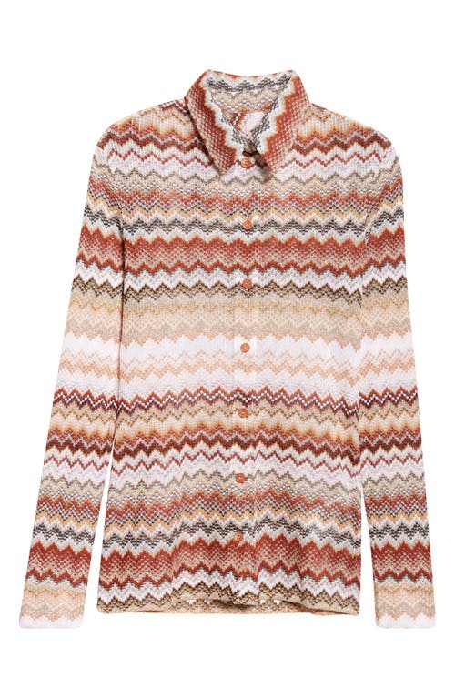 Missoni Metallic Zigzag Button-up Shirt In Brown Multi