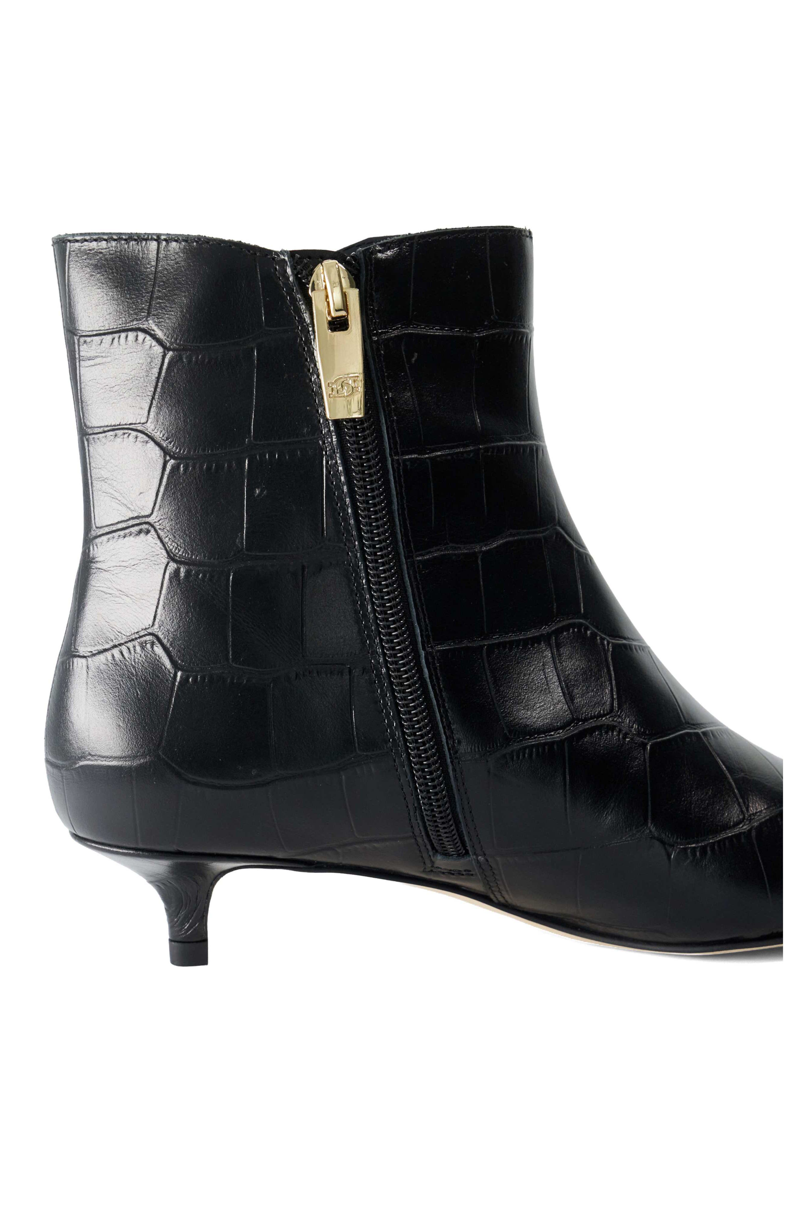Ohlove Croc Embossed Leather Bootie, Alternate, color, BLACK