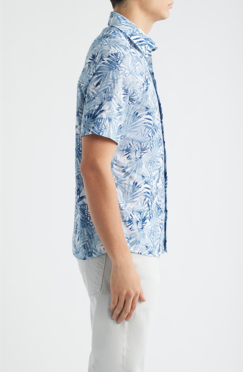 Robert Barakett Keneth Leaf Print Short Sleeve Stretch Cotton Button-Up Shirt, Alternate, color, Washed Blue