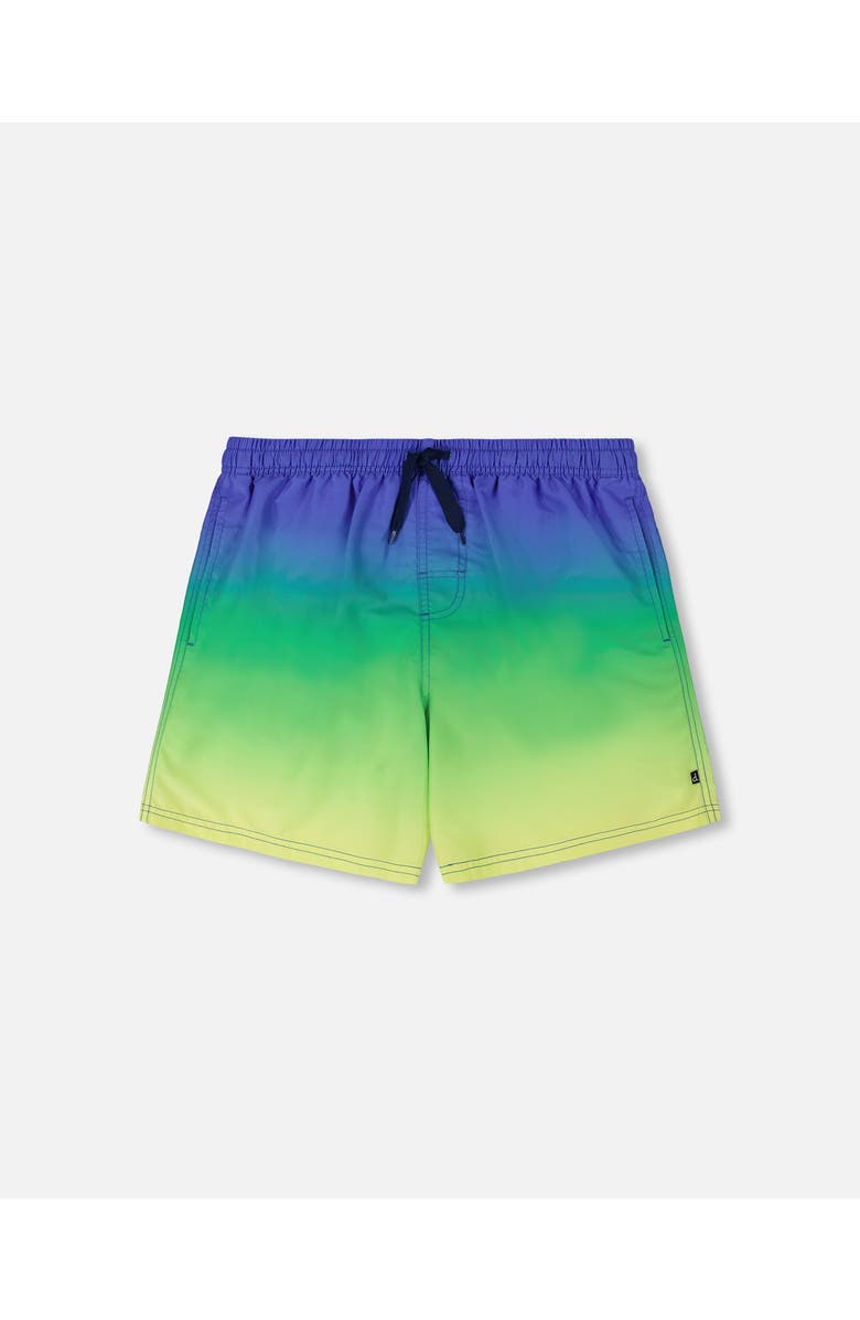 Deux par Deux Men's Swim Trunks Blue, Green, And Lime Gradient, Main, color, Blue, Green, And Lime Gradient