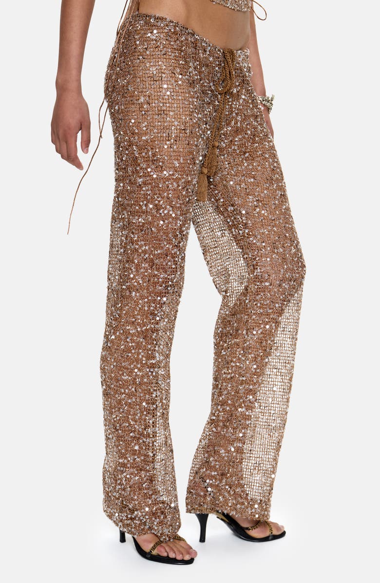 JADED LONDON Sequin Mesh Drawcord Pants, Alternate, color, Gold