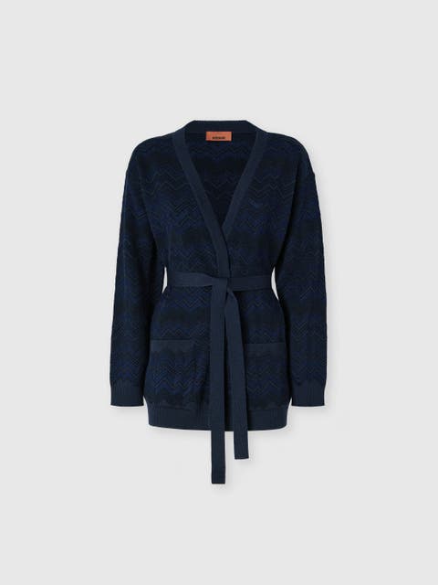 Zig Zag Viscose And Wool Cardigan With Belt