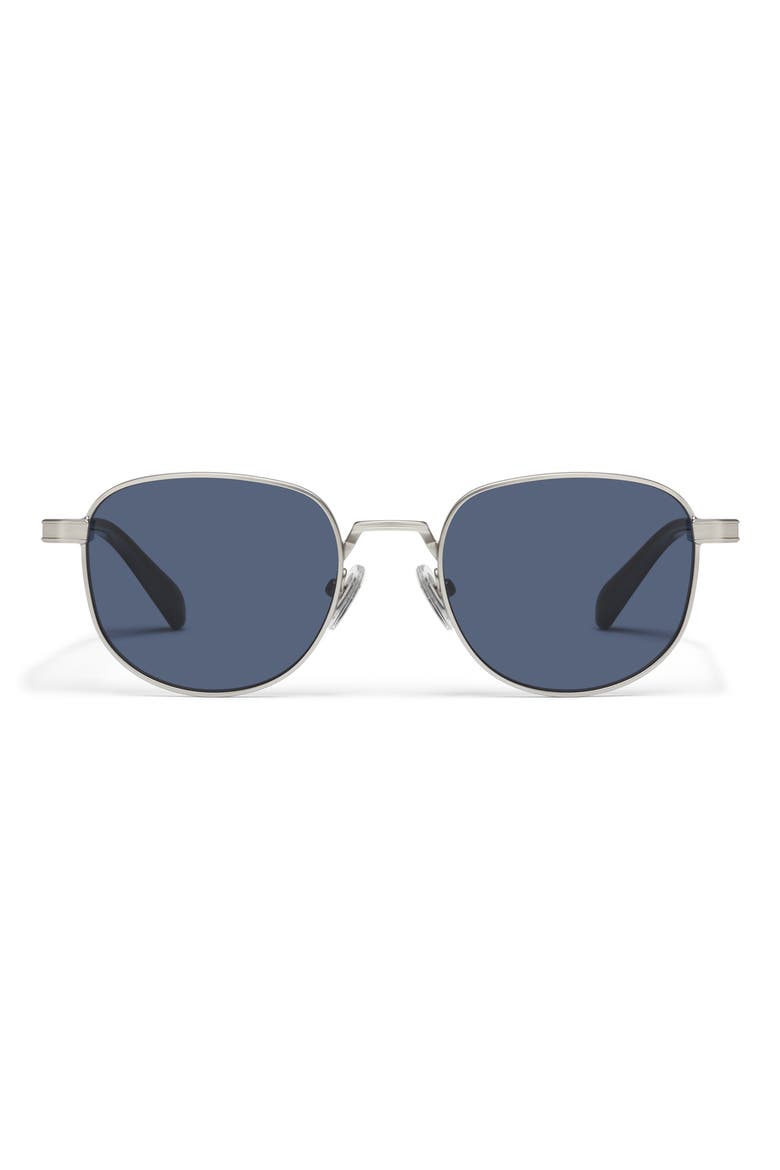 Born Ready 52mm Polarized Round Sunglasses, Main, color, MATTE SILVER/ NAVY POLARIZED